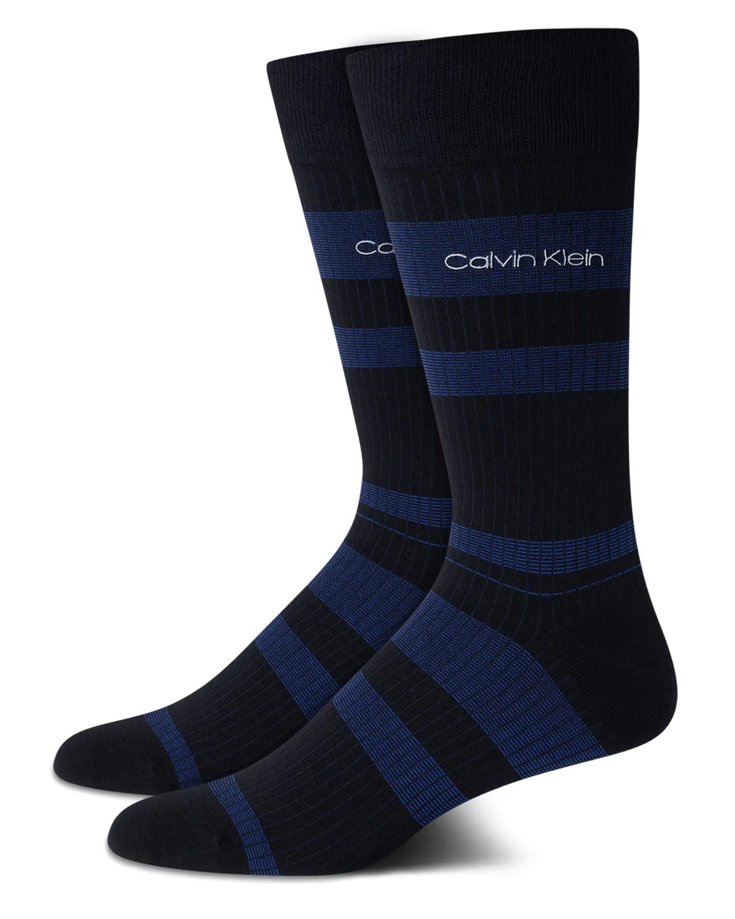 Calvin Klein Mens Dress Socks - 2 Pairs Egyptian Cotton Blend Comfort Stay Up Cuff Crew Socks - Dress Socks for Men (7-12) Size 7-12 Klein Blue