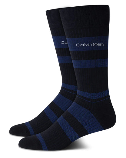 Calvin Klein Mens Dress Socks - 2 Pairs Egyptian Cotton Blend Comfort Stay Up Cuff Crew Socks - Dress Socks for Men (7-12) Size 7-12 Klein Blue