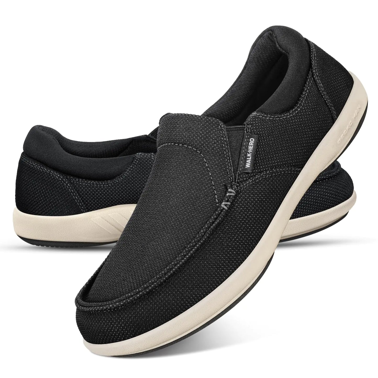 Mens Slip On Shoes - Breathable Casual Loafers Shoes for Plantar Fasciitis with Arch Support - Orthopedic Mens Boat Shoes for Daily Walking (Black 10)