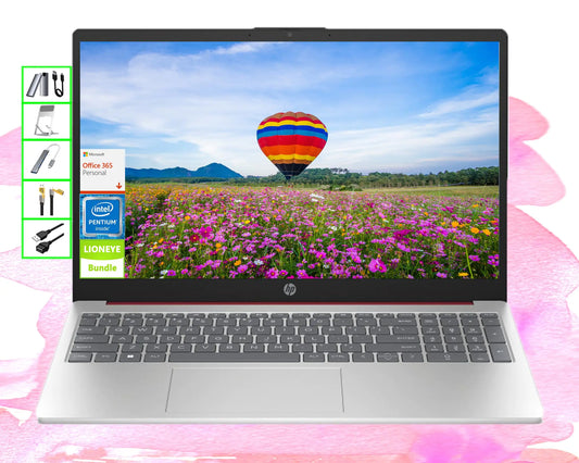 HP AI-Powered Laptop with Microsoft Office＆1TB Cloud Storage Included for 1-Year| 15.6" HD PC| 16GB RAM| 128GB SSD & 128GB External SSD| Intel 4-Core CPU| Webcam| Copilot Ready| Win11| Red| LE Bundle
