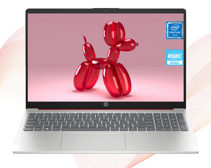 HP AI-Powered Laptop with Microsoft Office and 1TB Cloud Storage Included for 1-Year| 15.6" HD PC| 8GB RAM| 128GB SSD & 128GB External SSD| Intel 4-Core CPU| Webcam| Copilot Ready| Win11| RK Bundle