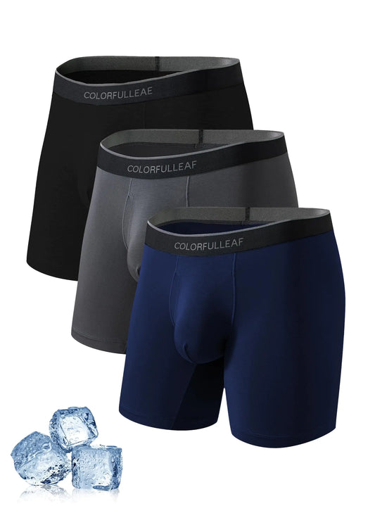 COLORFULLEAF Mens Underwear Boxer Briefs Fly with 3D Pouch Comfortable Cool Underwear for Men 4 Pack(3CM)