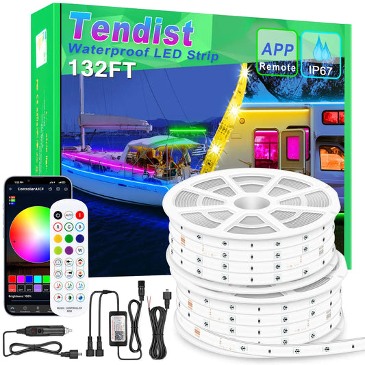 Tendist Boat LED Strip Lights 132ft Marine LED Light Strip 12V App Control RGB Waterproof Pontoon Boat Light Interior and Exterior Night Fishing Lighting for Jon Boat Yacht Kayak Deck
