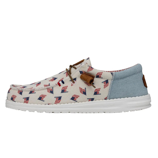 Hey Dude Wally Americana Flag Size 10 | Mens Loafers | Mens Slip On Shoes | Comfortable & Light-Weight