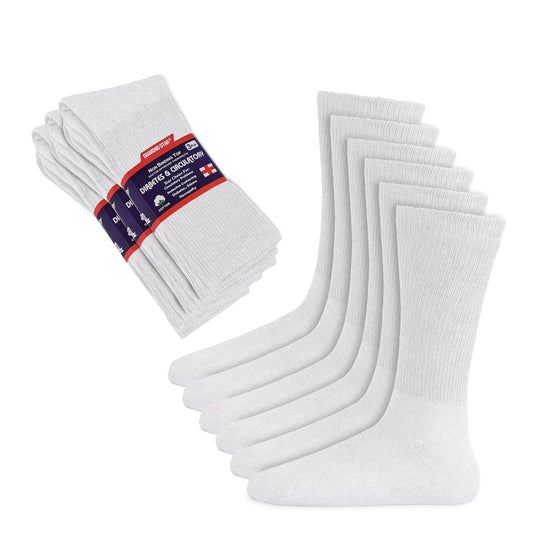 Diamond Star Diabetic Socks Non-Binding Circulatory Cushion Cotton Crew Diabetic Socks for Mens Womens 13-15 (12 Pairs White)